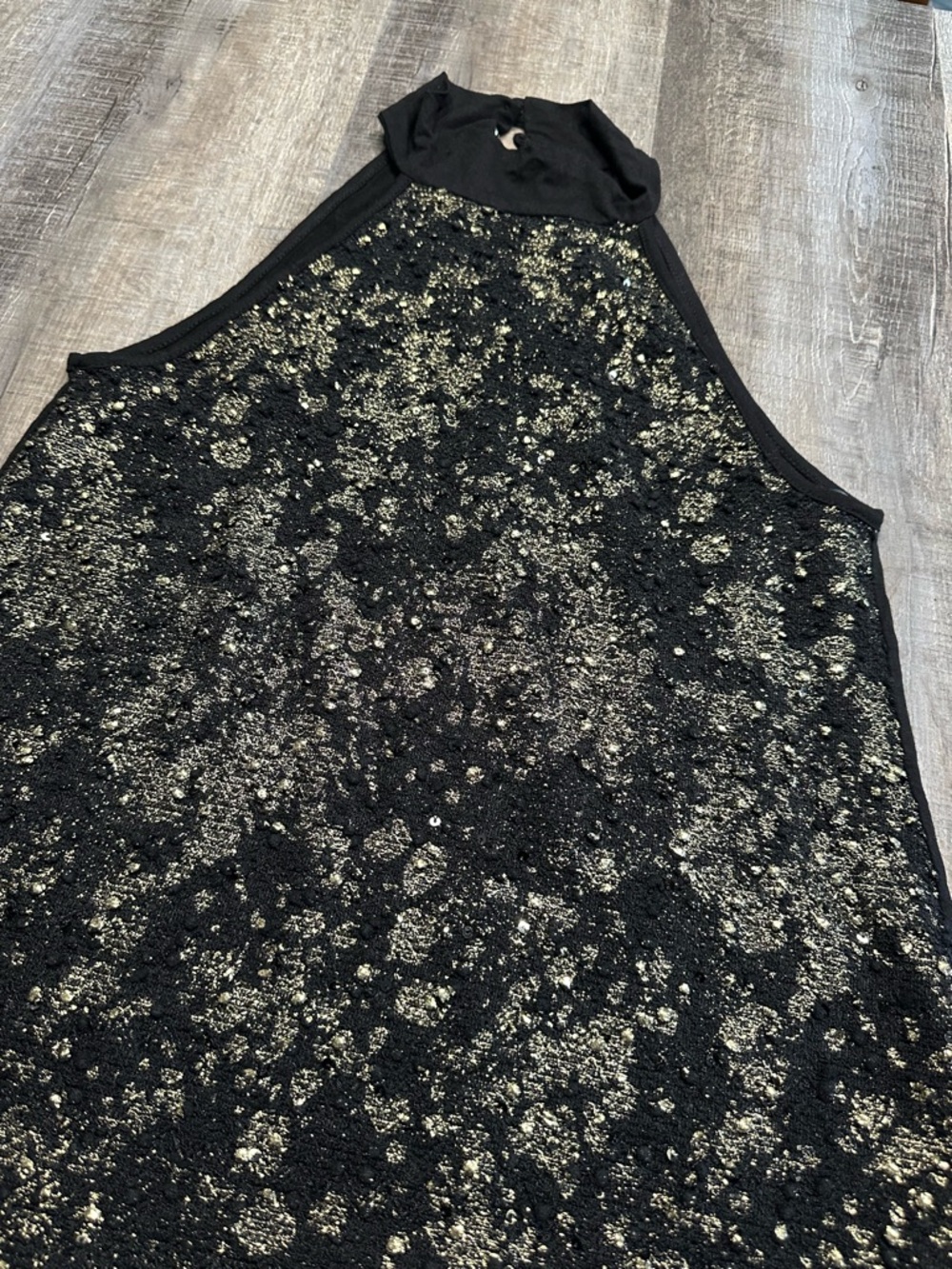 12 Pm By Mon Ami Black Halter Camisole with Gold Sequin Detail Size Small - Picture 2 of 10